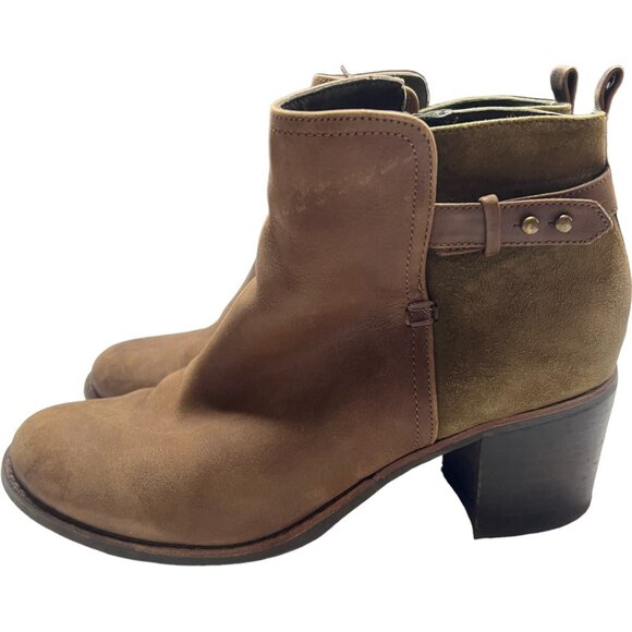 Sperry Ambrose Womens 8.5M Brown Olive Leather Ankle Boots Chunky Heel Buckle - Picture 4 of 12